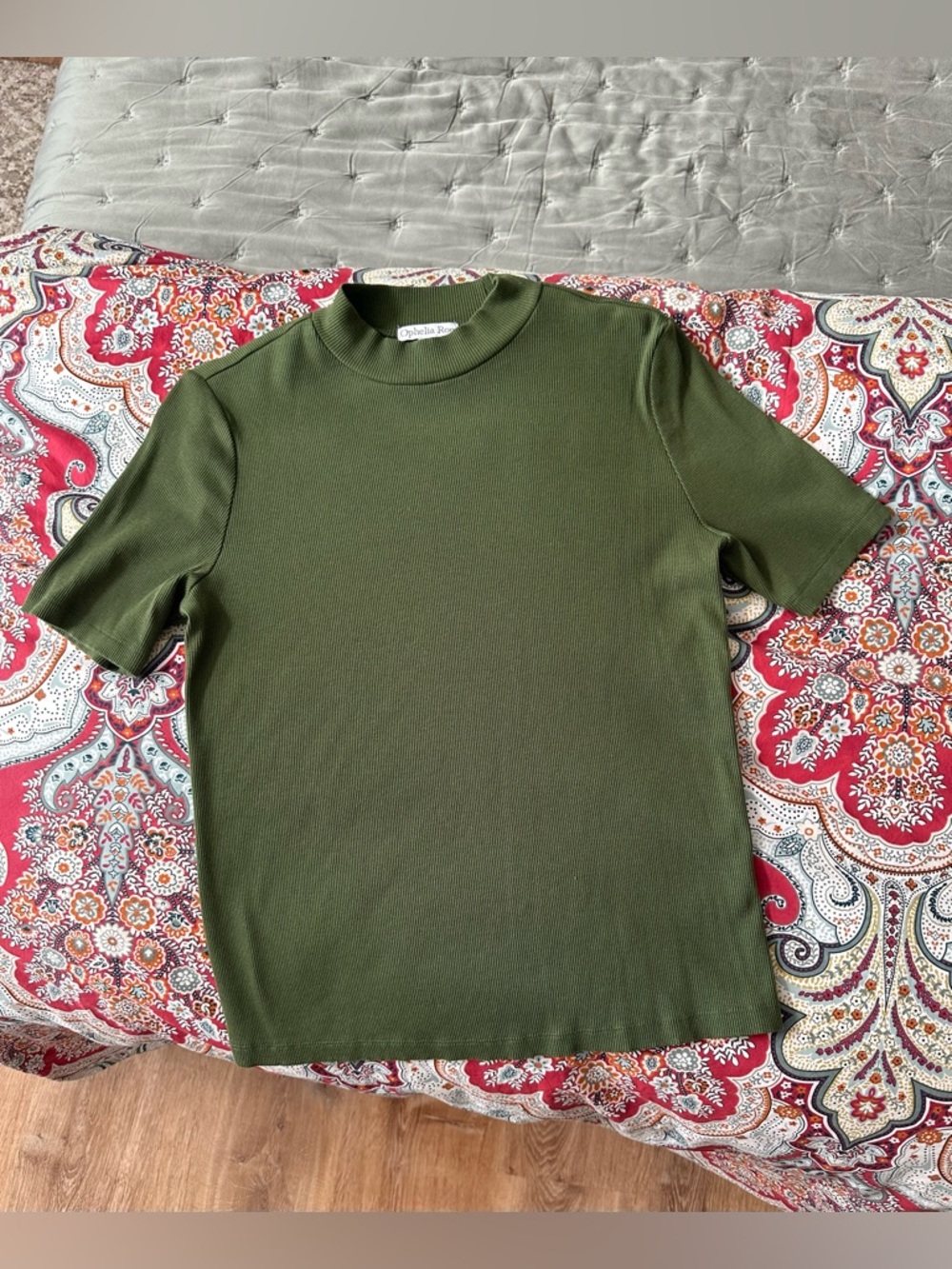 Ophelia Roe Olive Green Short Sleeve Knit Tee - Picture 6 of 6